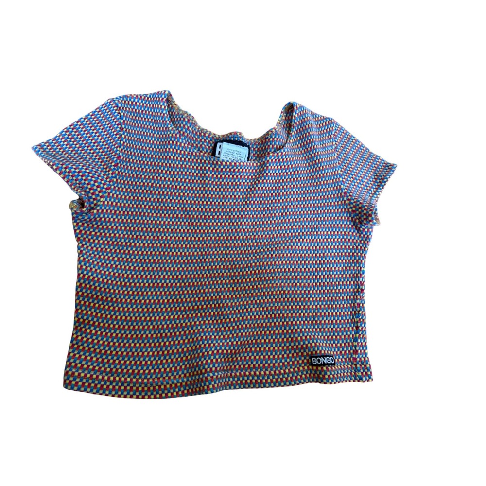 Vintage Bongo Gene Montesano Checkered Knit Crop Top Multi Color 90s USA L
